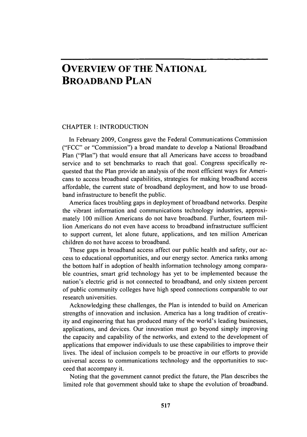 Overview of the National Broadband Plan