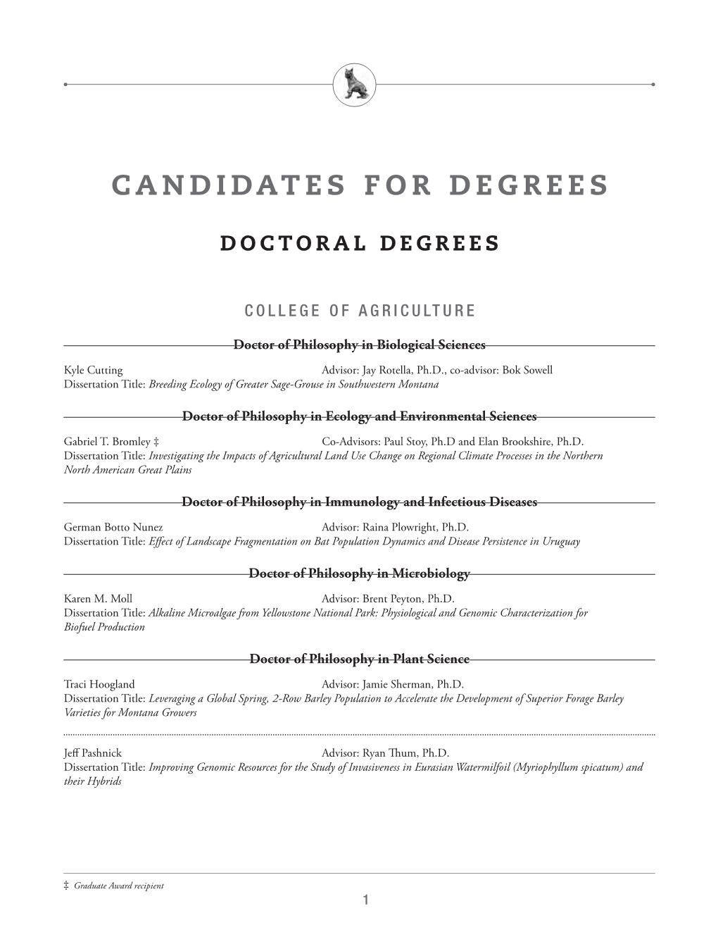 Candidates for Degrees