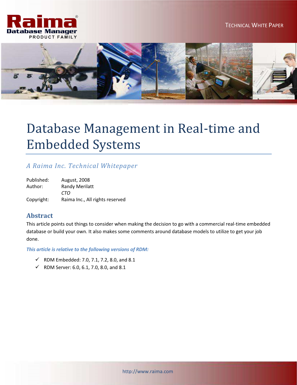 Database Management in Real-Time and Embedded Systems