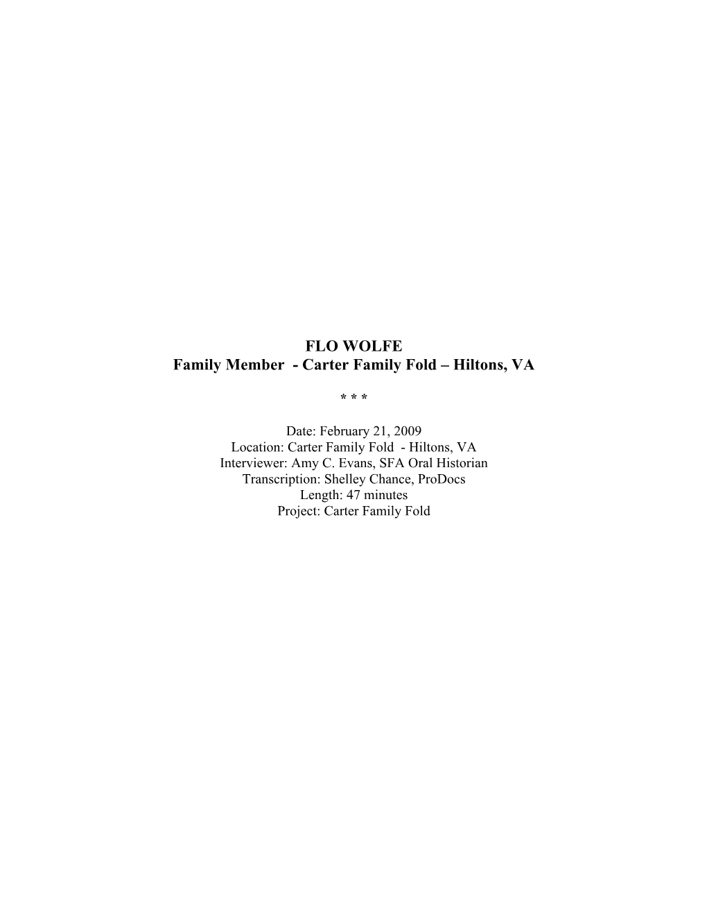 FLO WOLFE Family Member - Carter Family Fold – Hiltons, VA