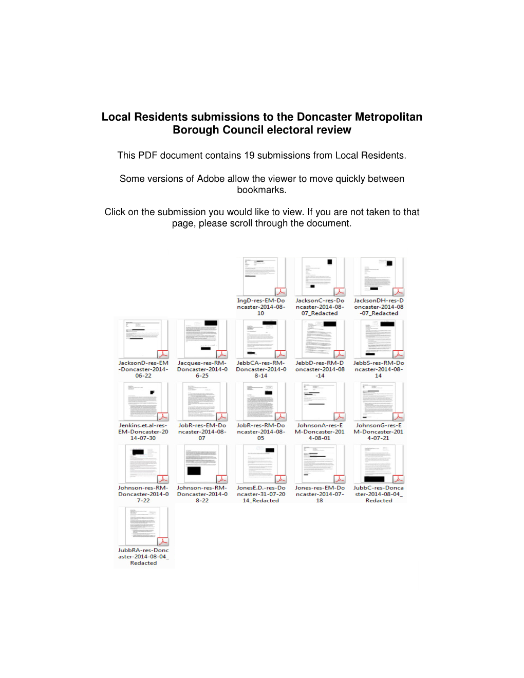 Local Residents Submissions to the Doncaster Metropolitan Borough Council Electoral Review