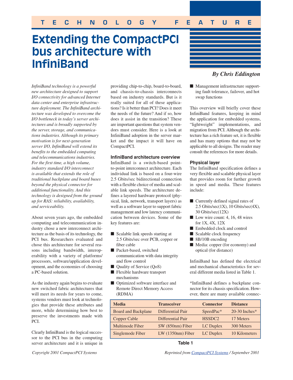 Extending the Compactpci Bus Architecture with Infiniband by Chris Eddington