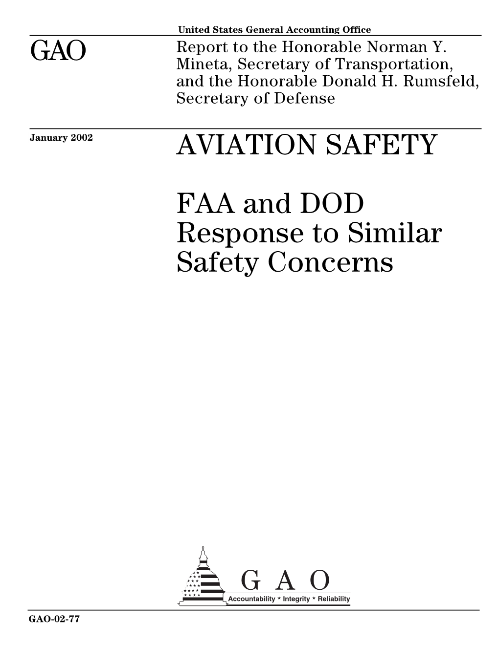 AVIATION SAFETY FAA and DOD Response to Similar Safety Concerns