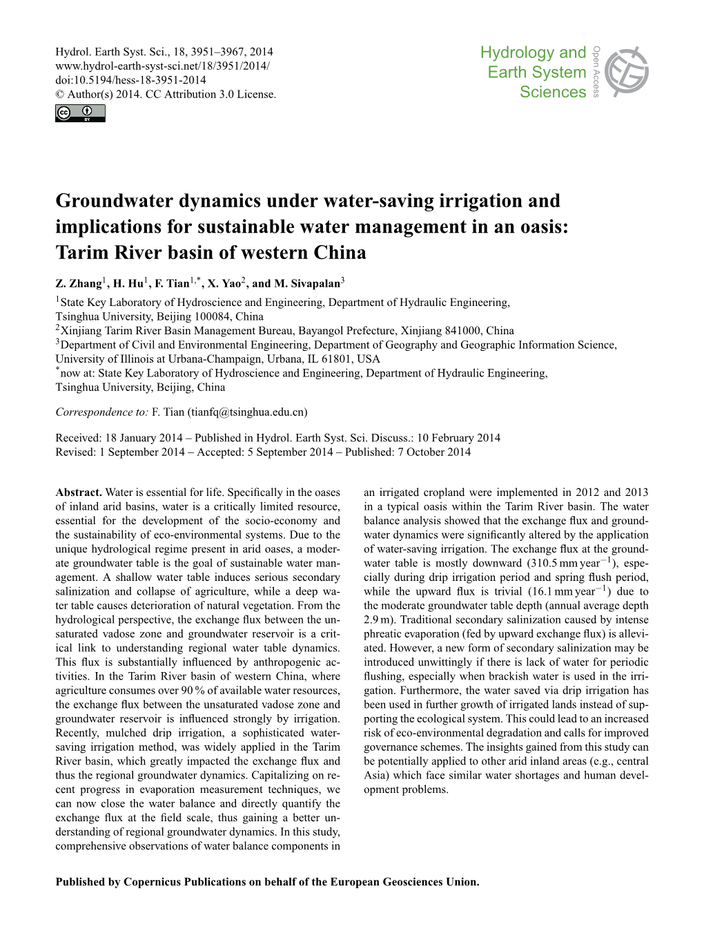 Groundwater Dynamics Under Water-Saving Irrigation and Implications for Sustainable Water Management in an Oasis: Tarim River Basin of Western China