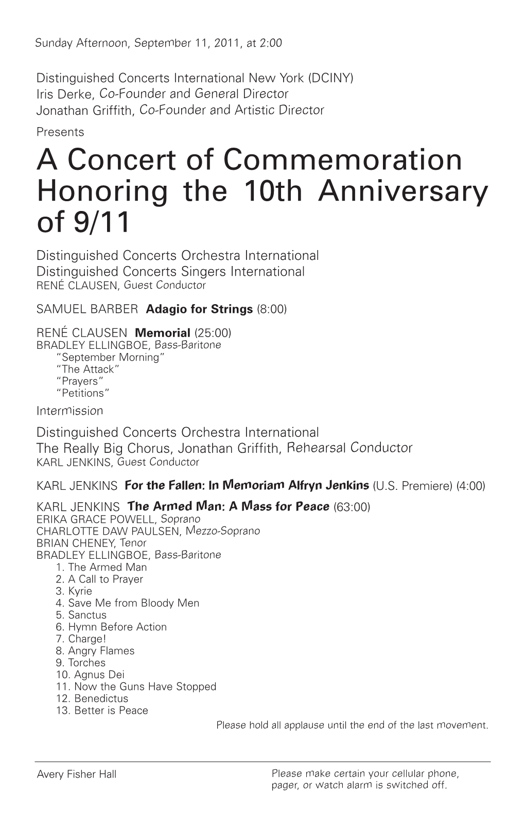 A Concert of Commemoration Honoring the 10Th Anniversary of 9/11