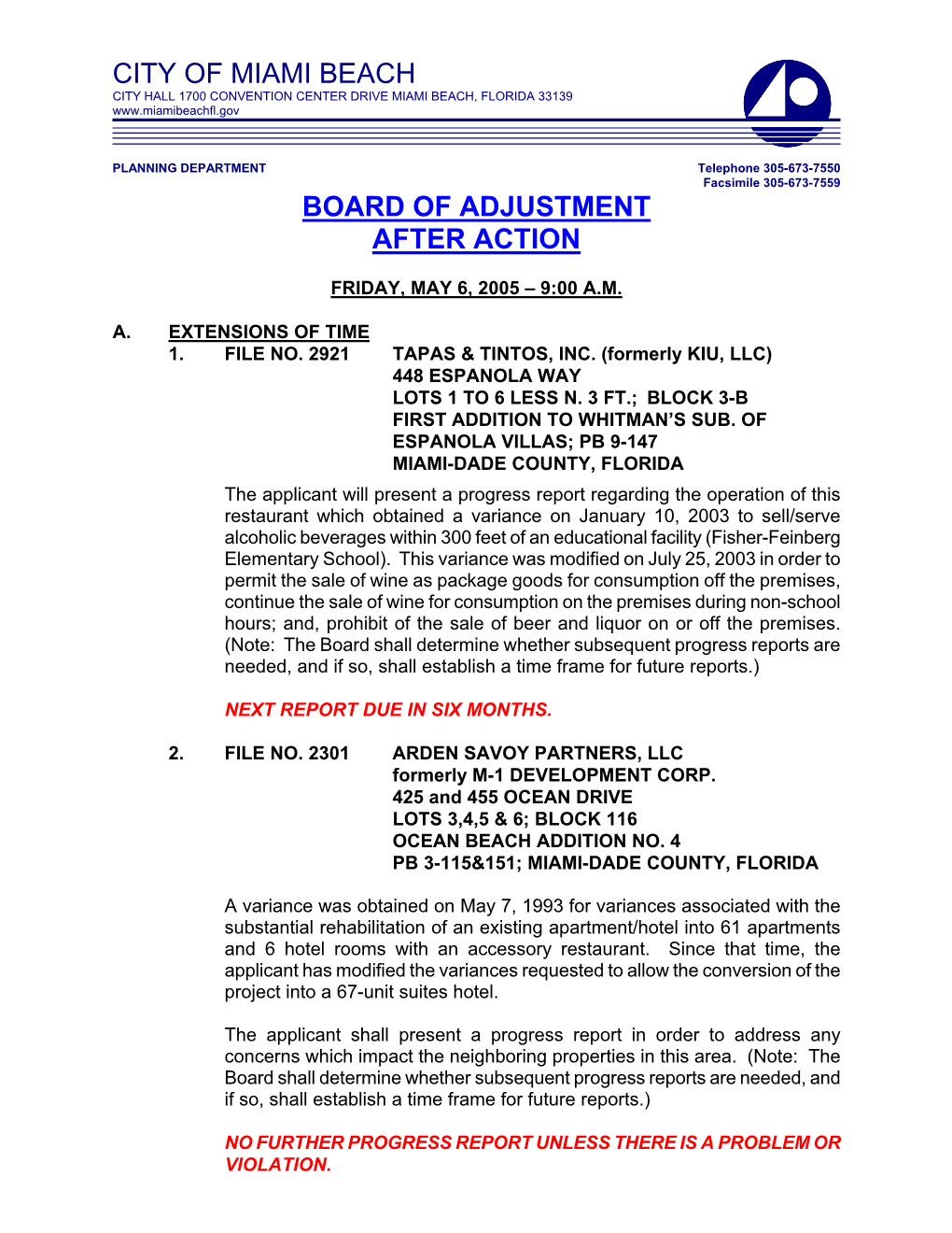 City of Miami Beach Board of Adjustment After Action