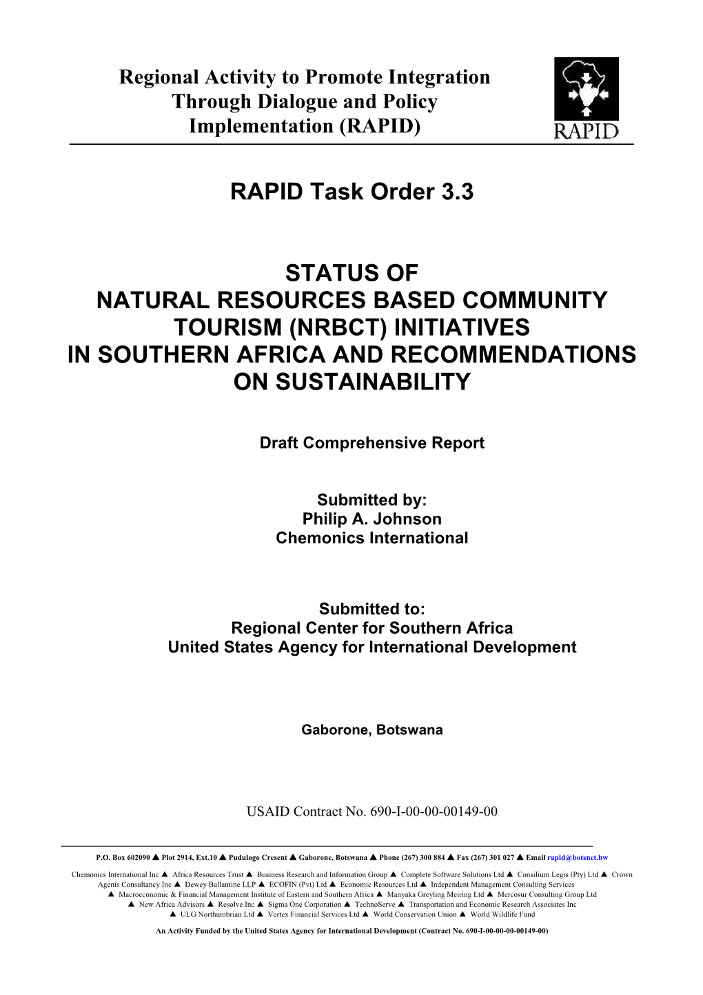 RAPID Task Order 3.3 STATUS of NATURAL RESOURCES BASED