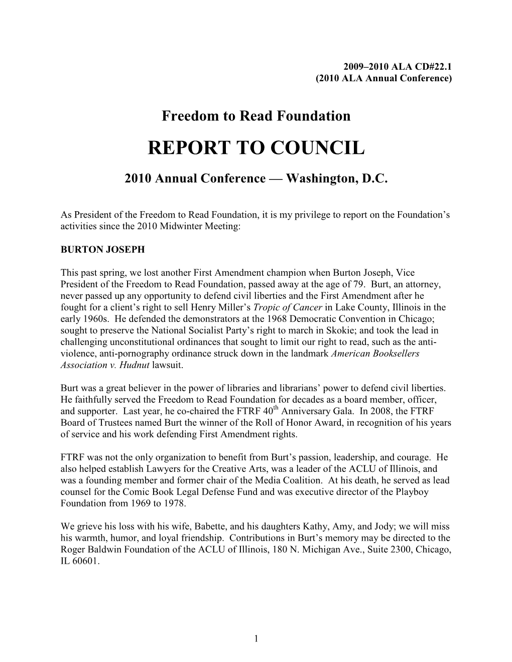 Report to Council