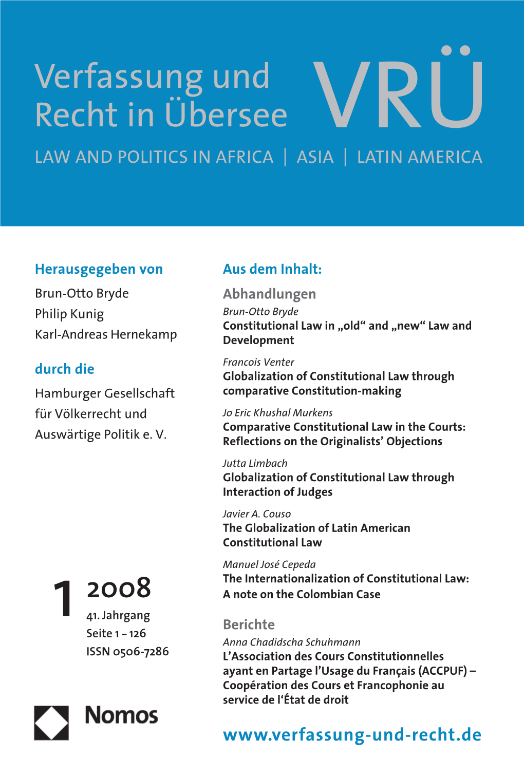 Heinung Verfassung Und Recht in Übersee VRÜ Law and Politics in Africa | Asia | Latin America