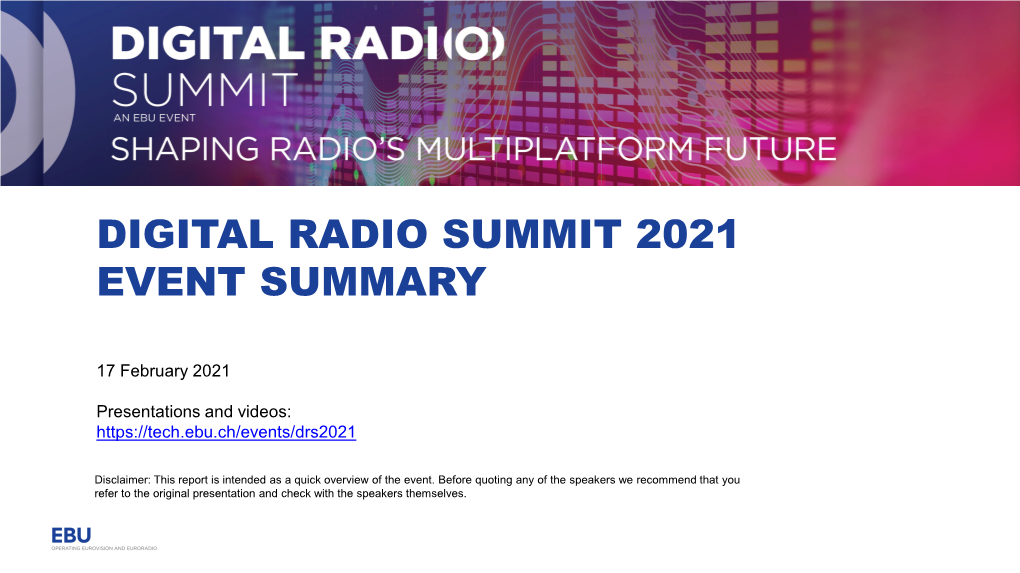 Digital Radio Summit 2021 Event Summary