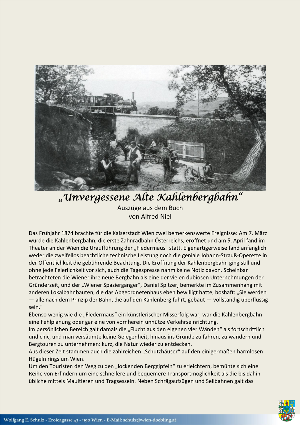 „Unvergessene Alte Kahlenbergbahn“ Auszüge Aus Dem Buch Von Alfred Niel