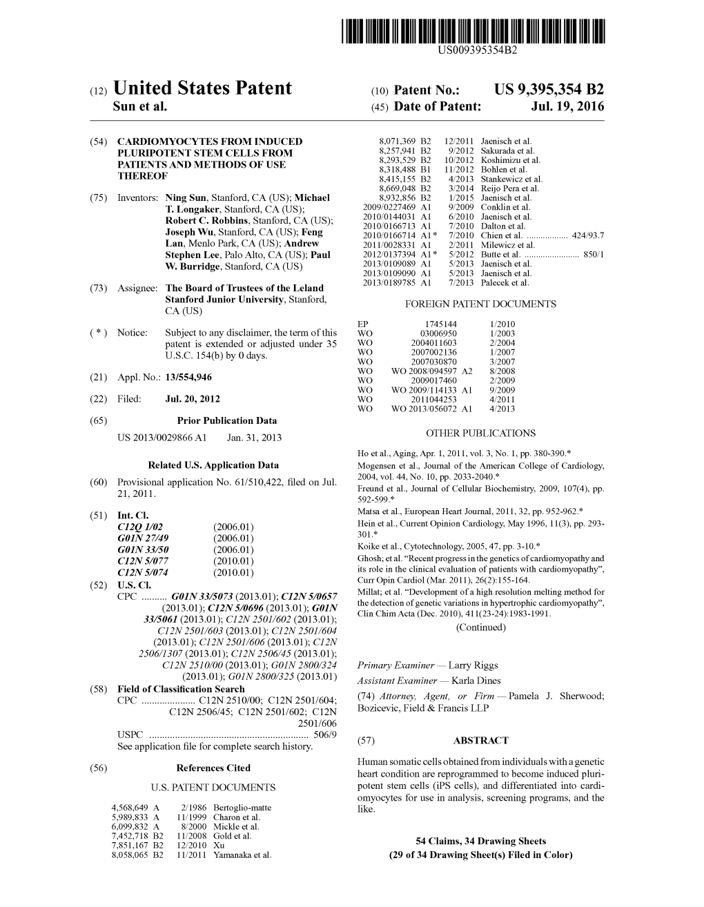 (12) United States Patent (10) Patent No.: US 9,395,354 B2 Sun Et Al