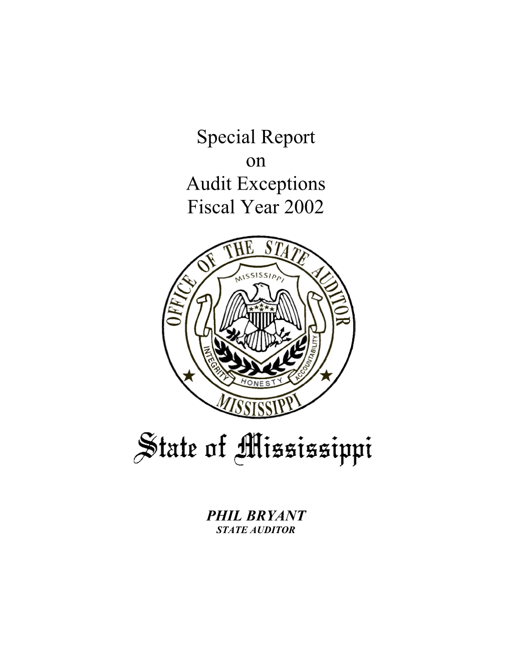 Special Report on Audit Exceptions Fiscal Year 2002