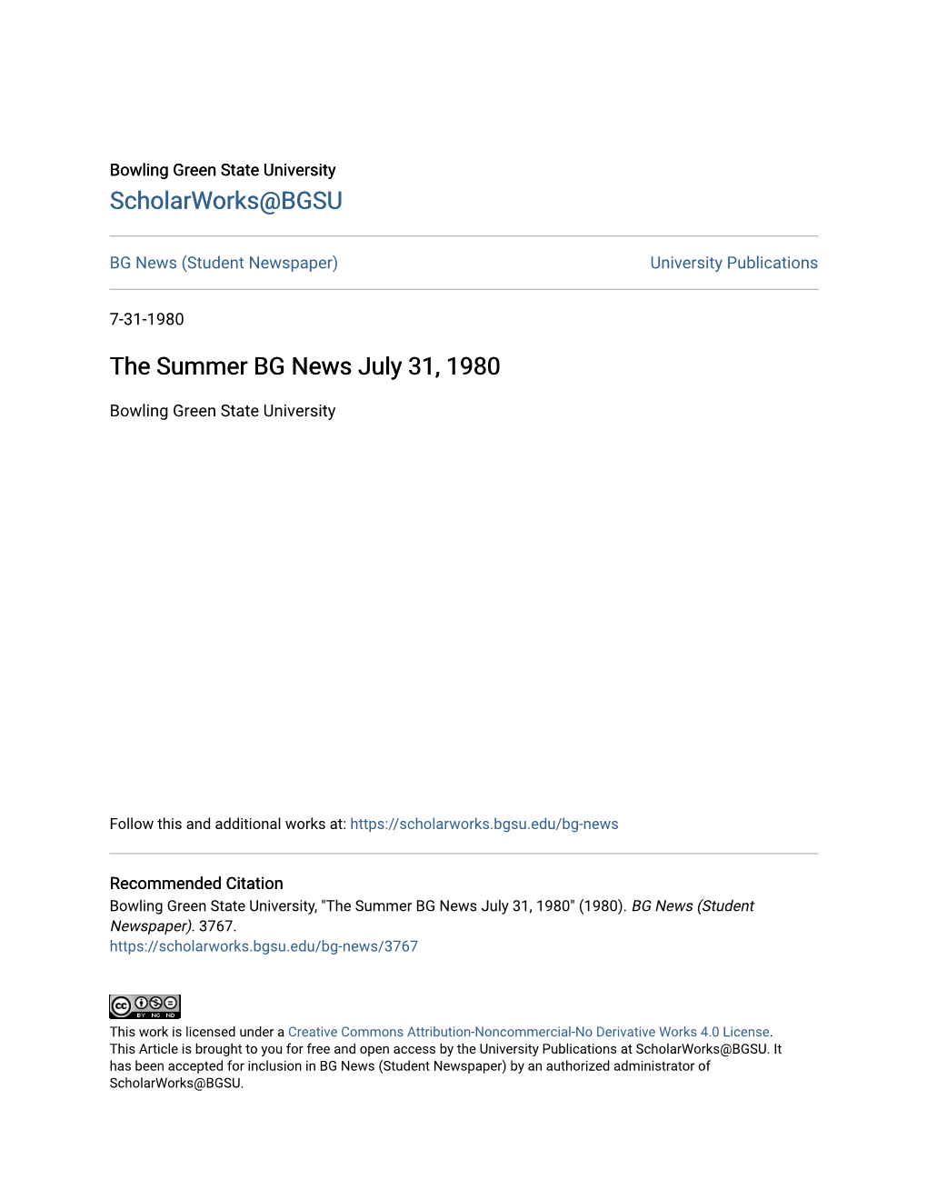 The Summer BG News July 31, 1980