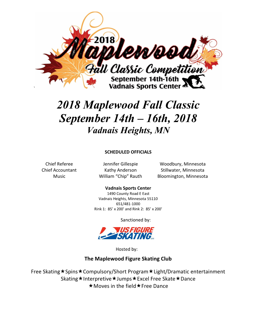 2018 Maplewood Fall Classic September 14Th – 16Th, 2018 Vadnais Heights, MN