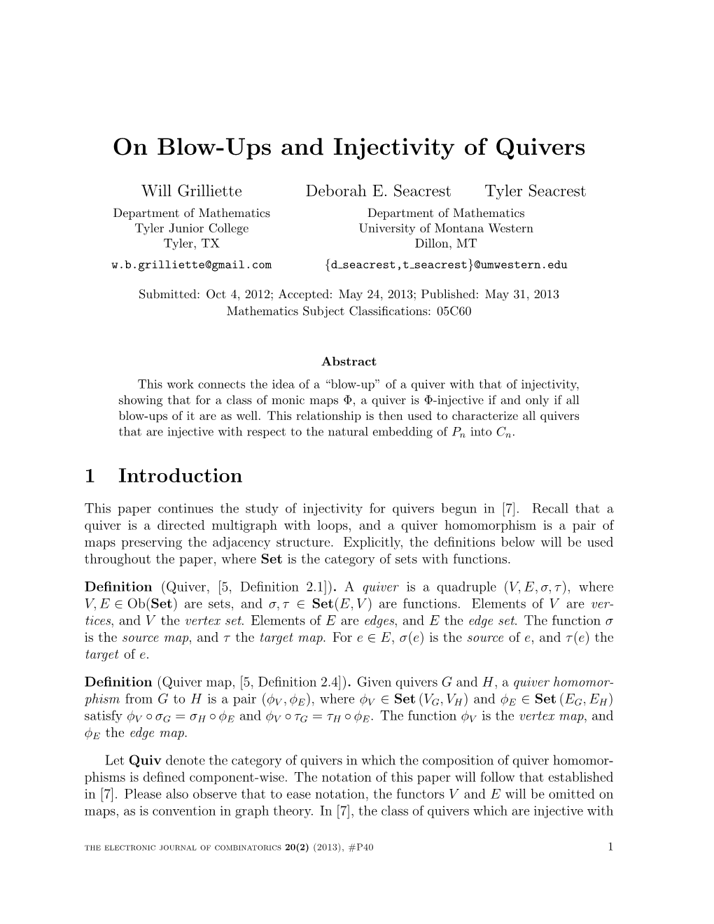 On Blow-Ups and Injectivity of Quivers