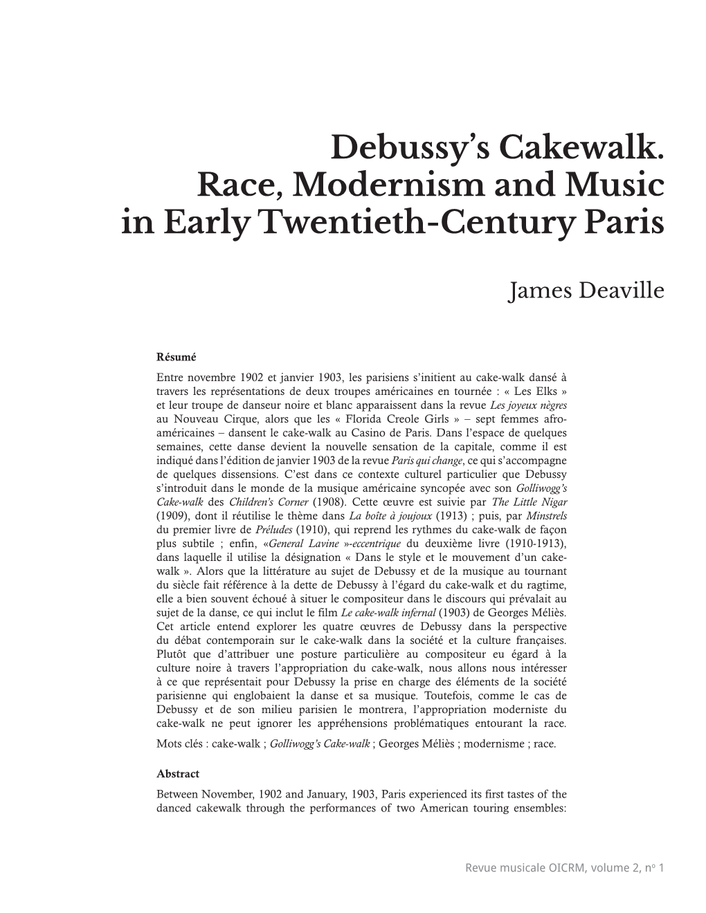 Debussy's Cakewalk. Race, Modernism and Music in Early