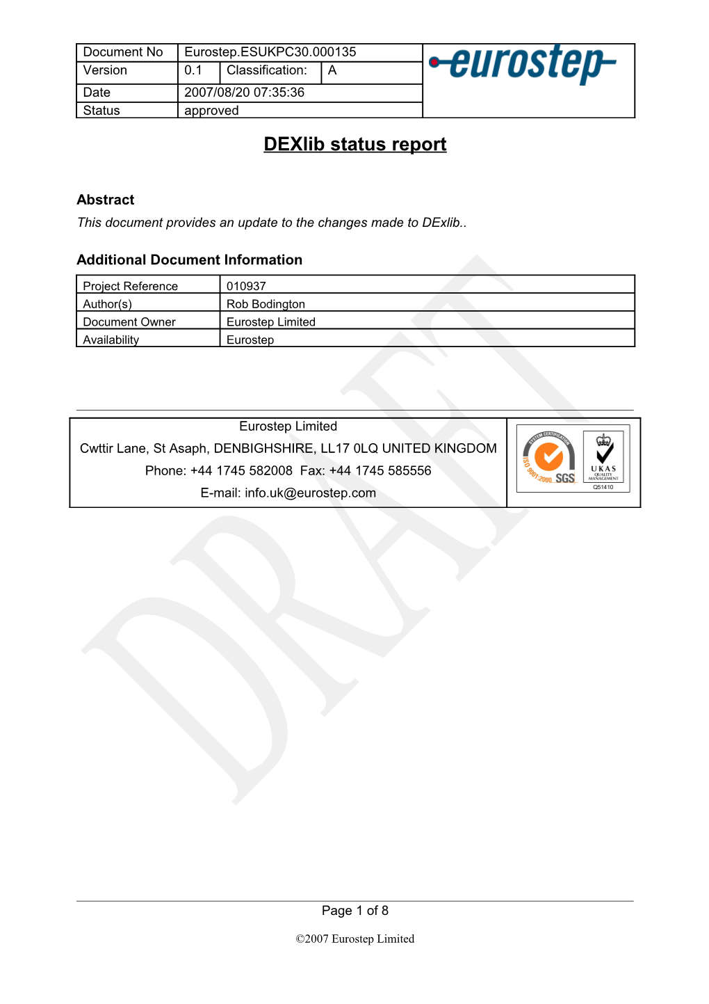 Dexlib Status Report