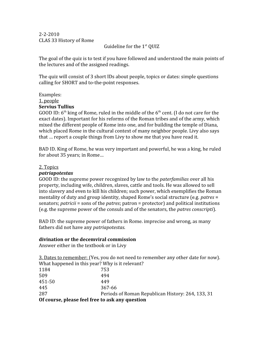 Guideline for the 1St QUIZ