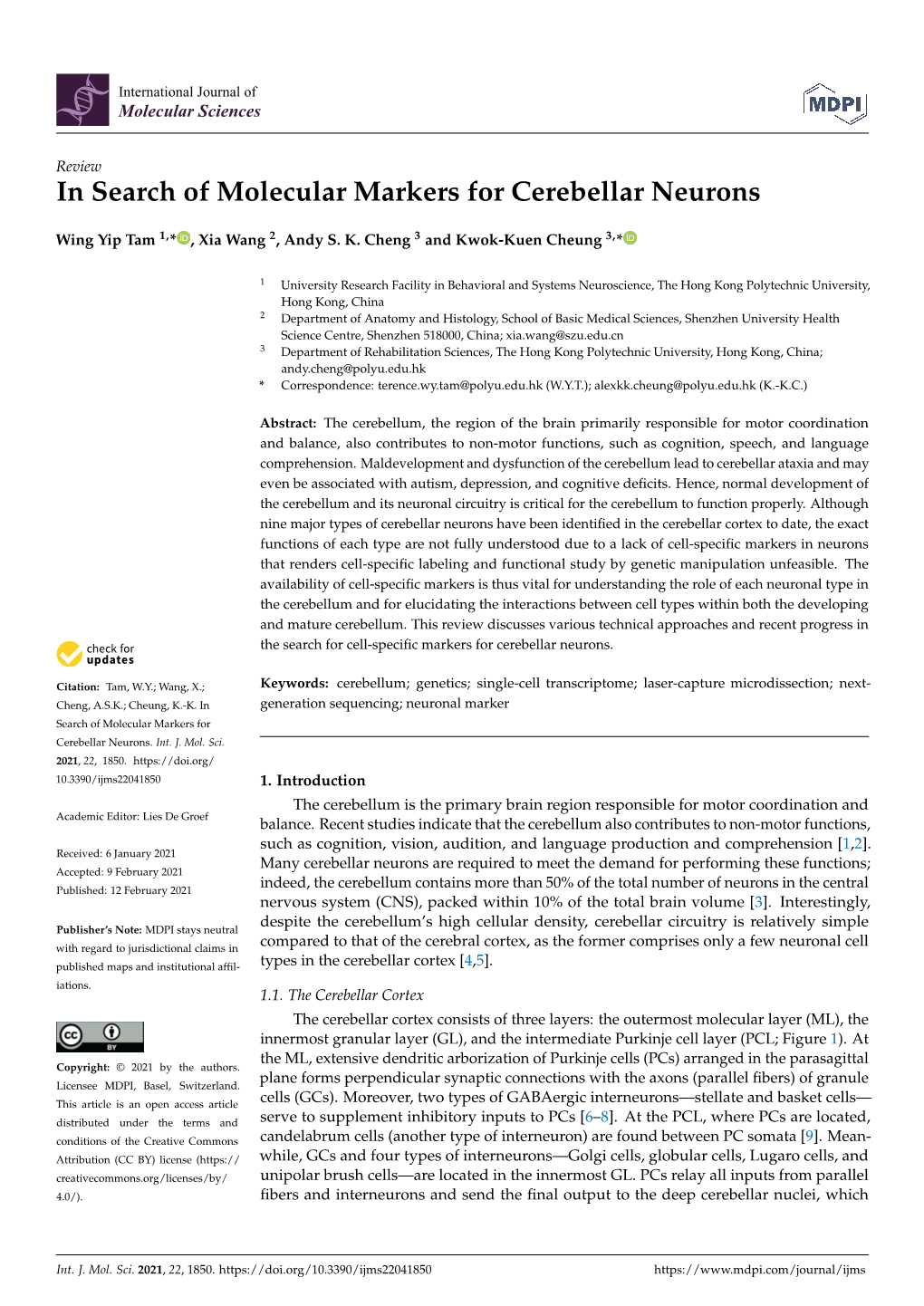 In Search of Molecular Markers for Cerebellar Neurons