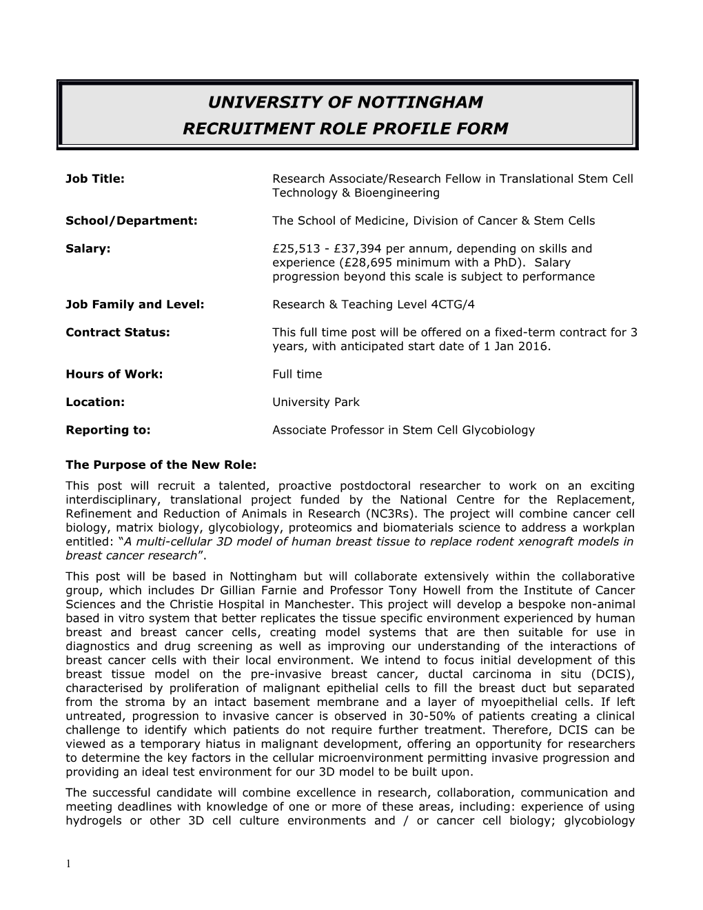 Recruitment Role Profile Form s1