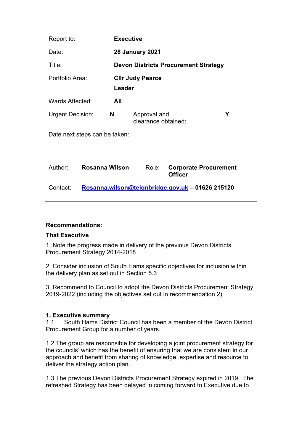 Devon Districts Procurement Strategy Portfolio Area