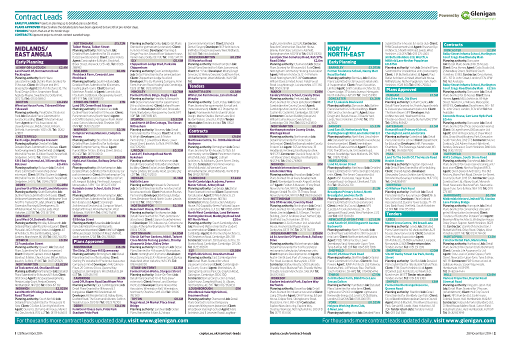 Contract Leads Powered by EARLY PLANNING Projects in Planning up to Detailed Plans Submitted