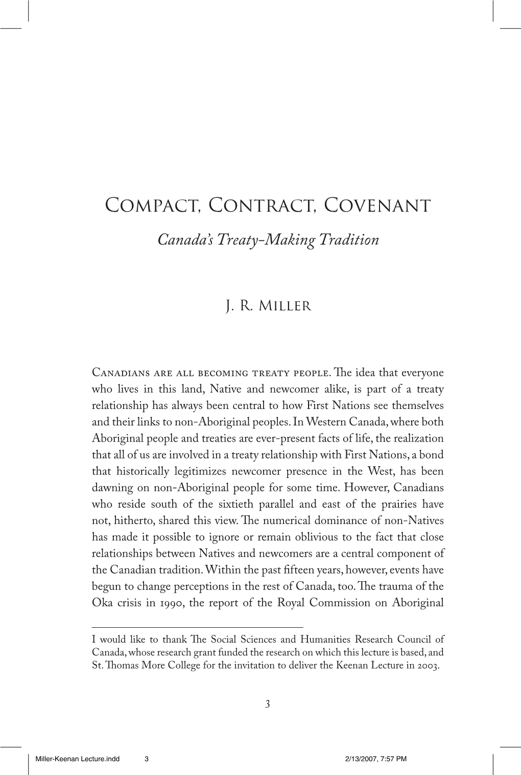 Compact, Contract, Covenant: Canada's Treaty-Making Tradition