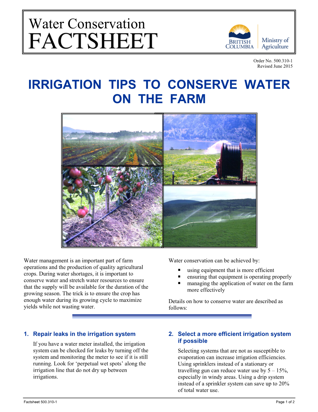 Irrigation Tips to Conserve Water on the Farm