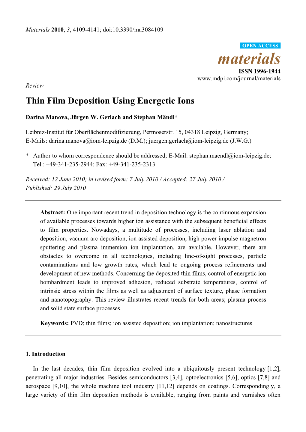 Thin Film Deposition Using Energetic Ions