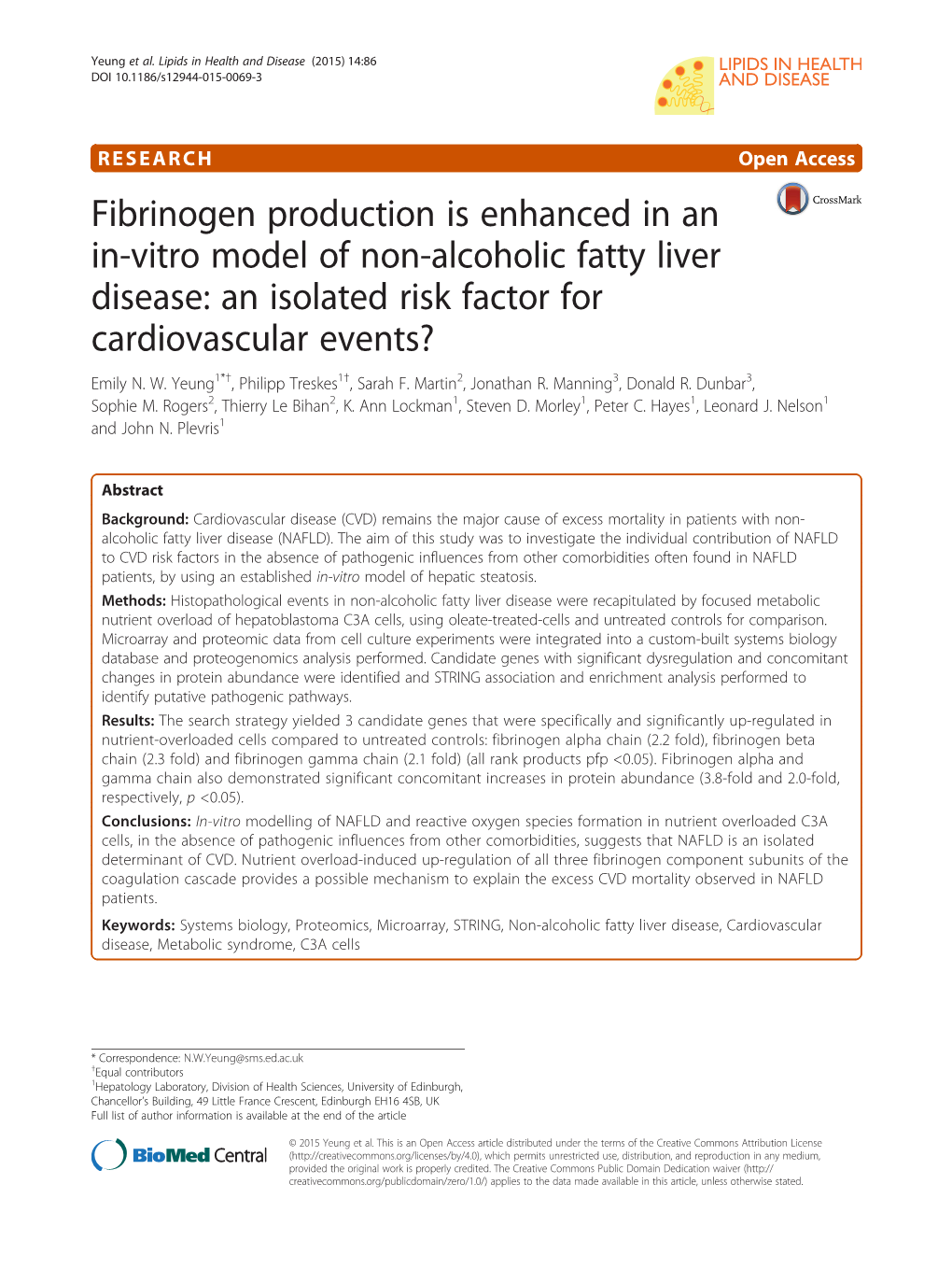 Fibrinogen Production Is Enhanced in an In-Vitro Model of Non-Alcoholic Fatty Liver Disease: an Isolated Risk Factor for Cardiovascular Events? Emily N