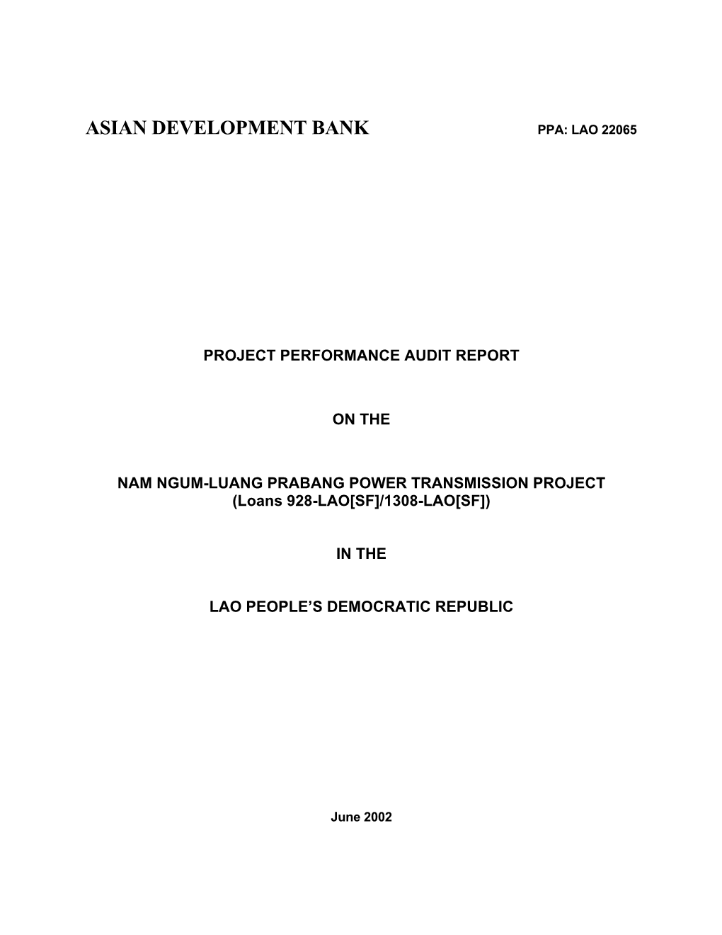 PPAR: Lao PDR: Nam Ngum-Luang Prabang