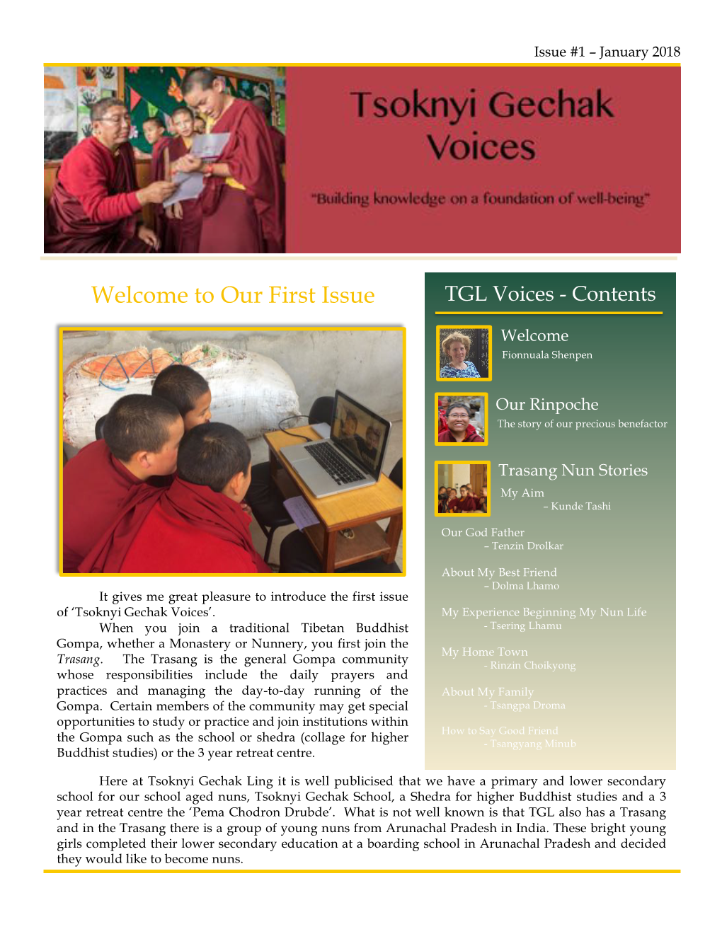 Our First Issue TGL Voices - Contents