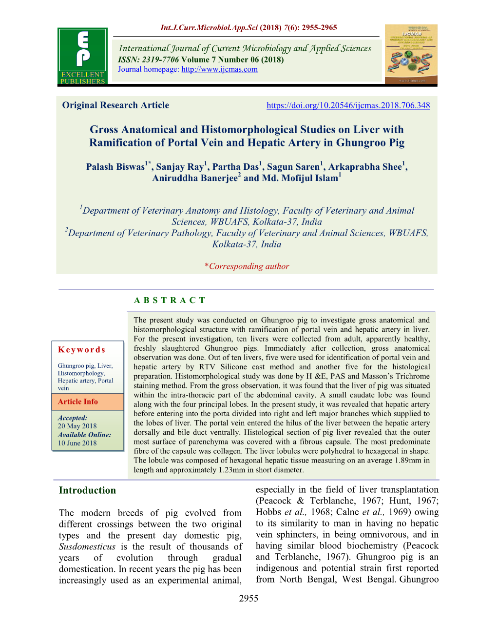 Gross Anatomical and Histomorphological Studies on Liver with Ramification of Portal Vein and Hepatic Artery in Ghungroo Pig