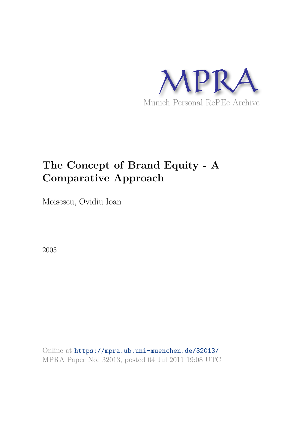 Ovidiu I. Moisescu, the Concept of Brand Equity