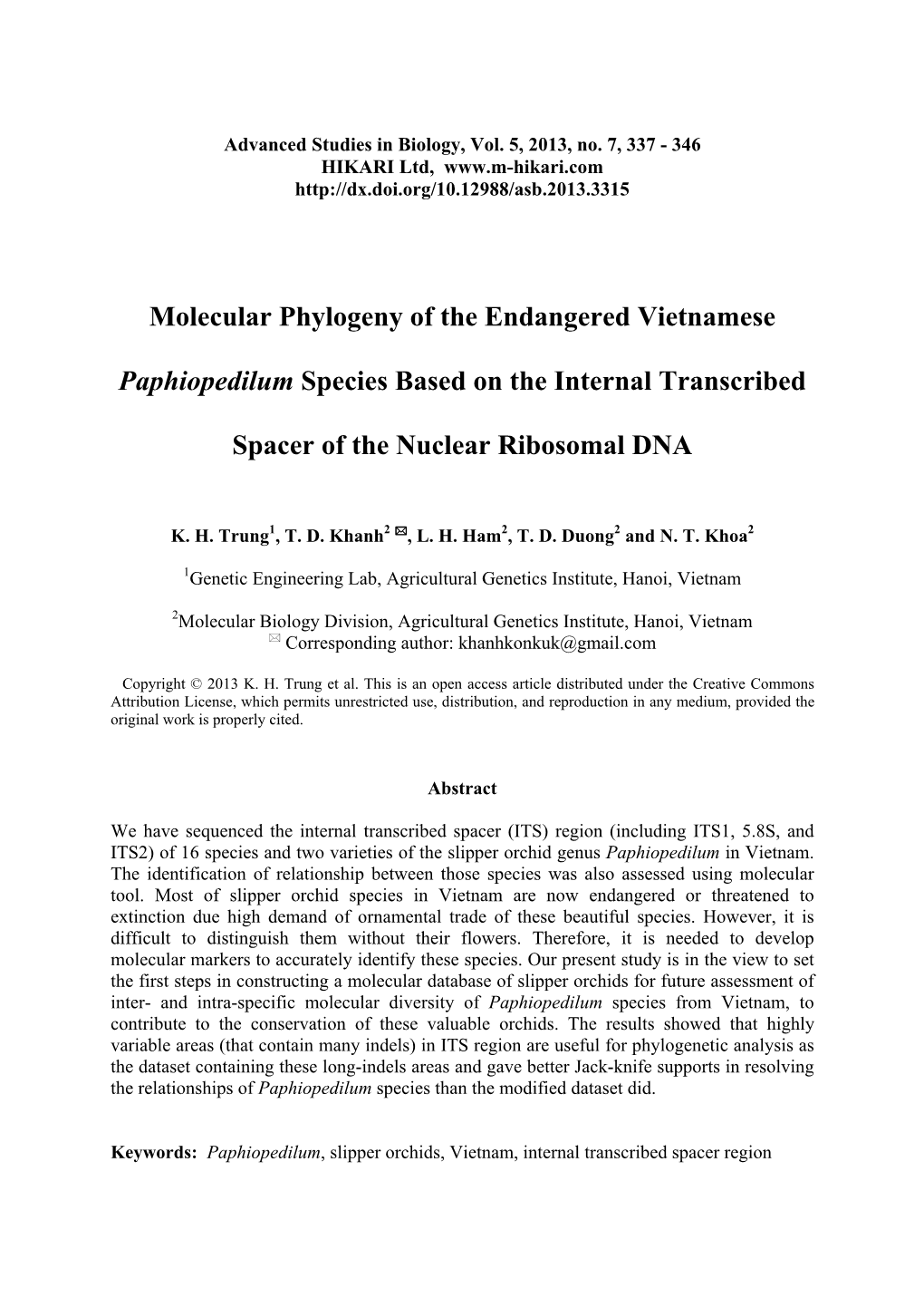 Molecular Phylogeny of the Endangered Vietnamese