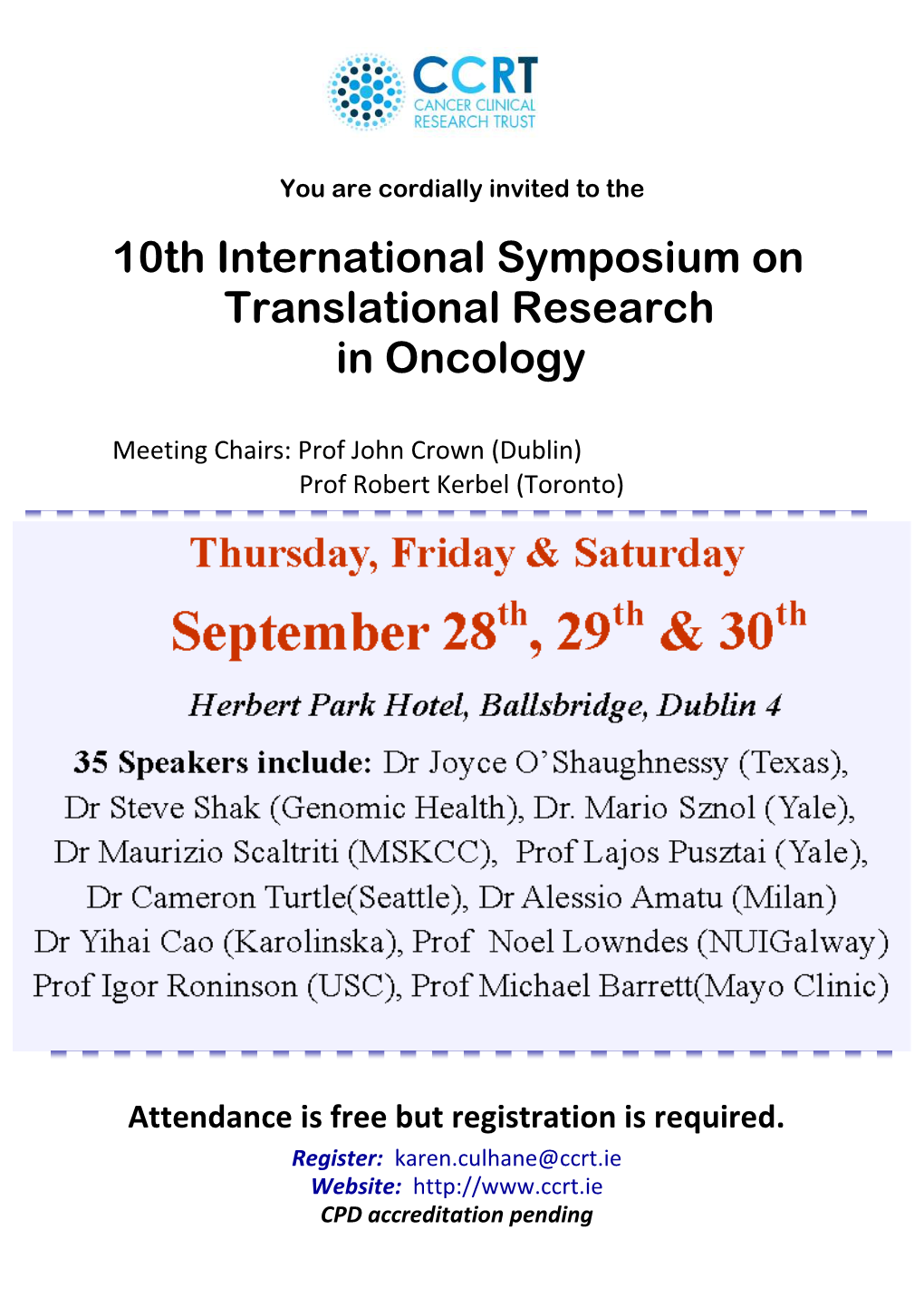 10Th International Symposium on Translational Research in Oncology