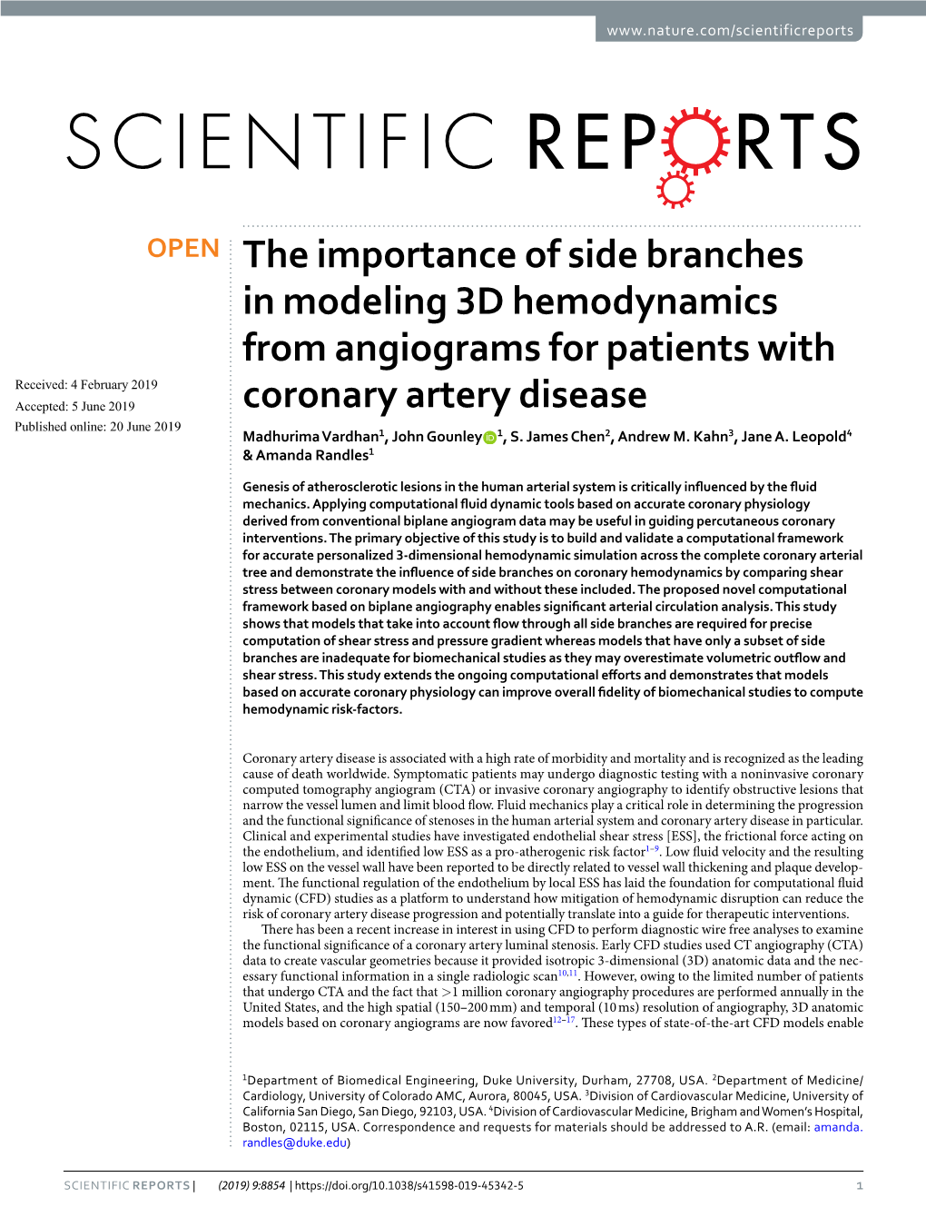 The Importance of Side Branches in Modeling 3D Hemodynamics From