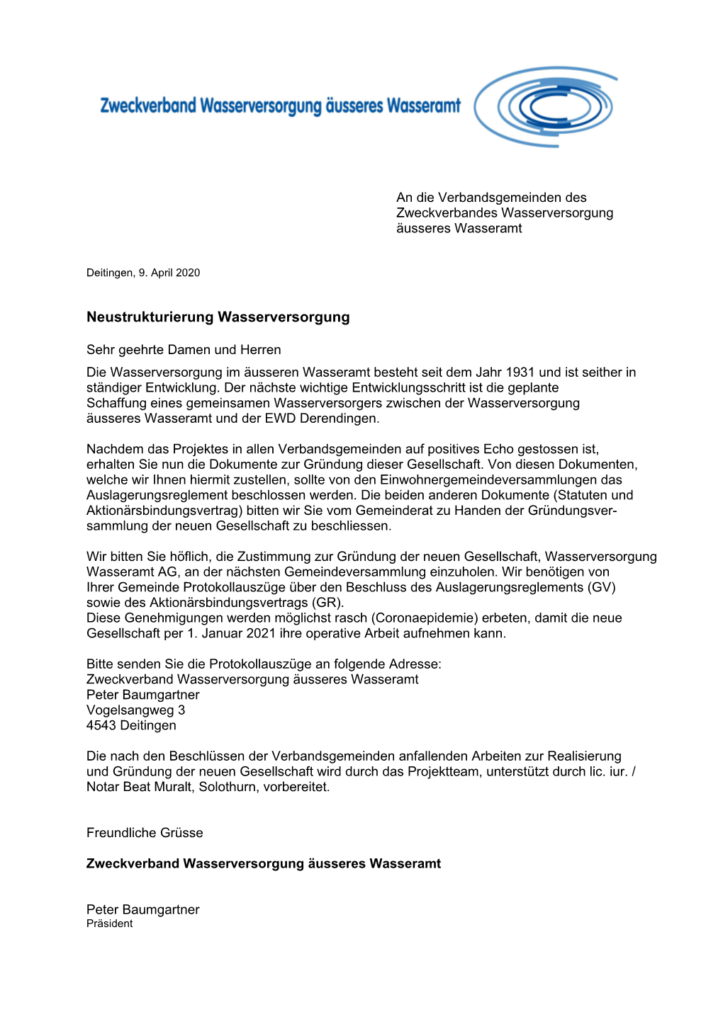 Neustrukturierung Wasserversorgung