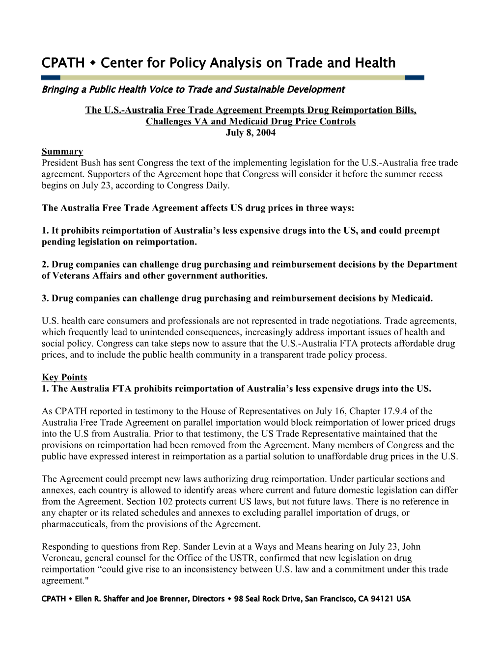 CPATH Analysis: Drug Companies Can Initiate Effective Challenges Under FTA s1