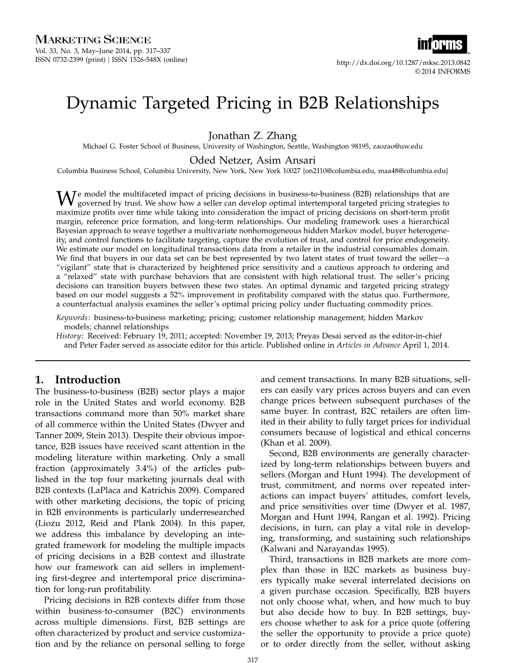 Dynamic Targeted Pricing in B2B Relationships