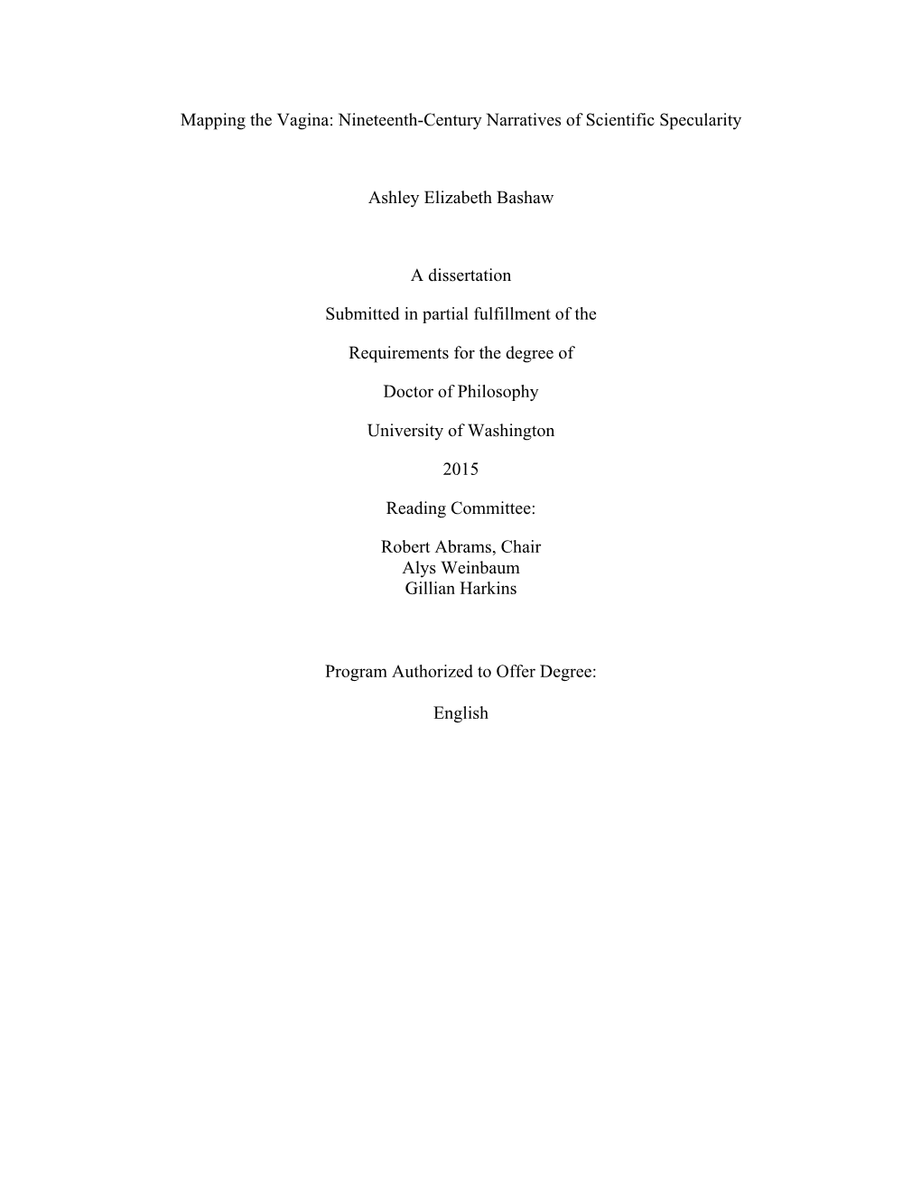 Mapping the Vagina: Nineteenth-Century Narratives of Scientific Specularity