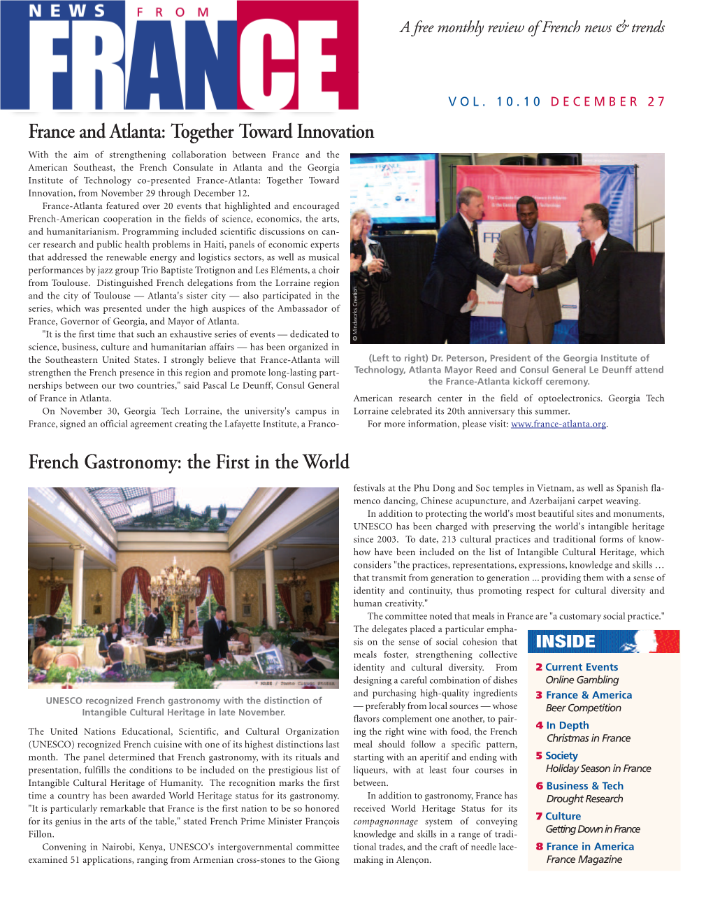 French Gastronomy: the First in the World France and Atlanta: Together