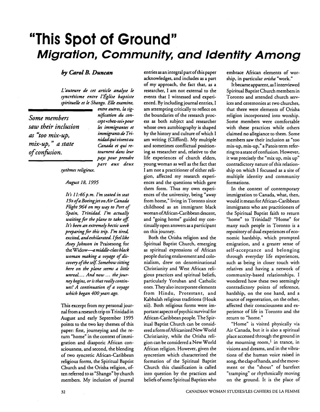 "This Spot of Ground" Migration, Community, and Identity Among