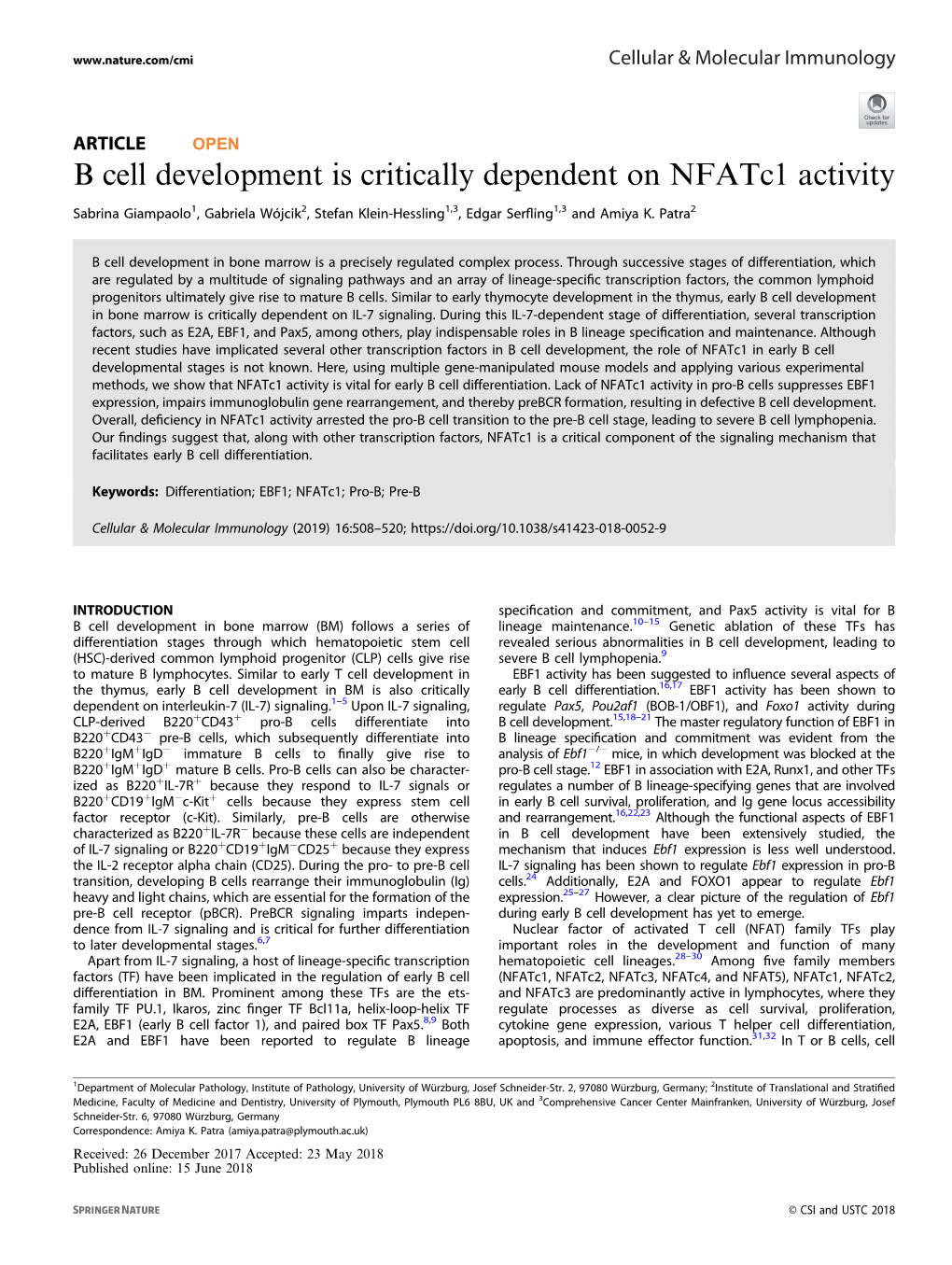 B Cell Development Is Critically Dependent on Nfatc1 Activity