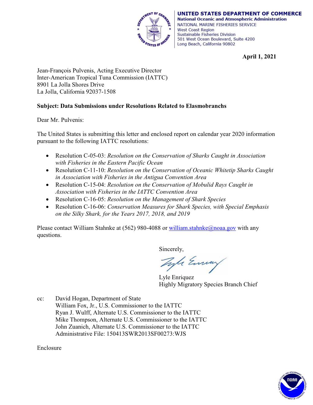 April 1, 2021 Jean-François Pulvenis, Acting Executive Director Inter-American Tropical Tuna Commission (IATTC) 8901 La Jolla