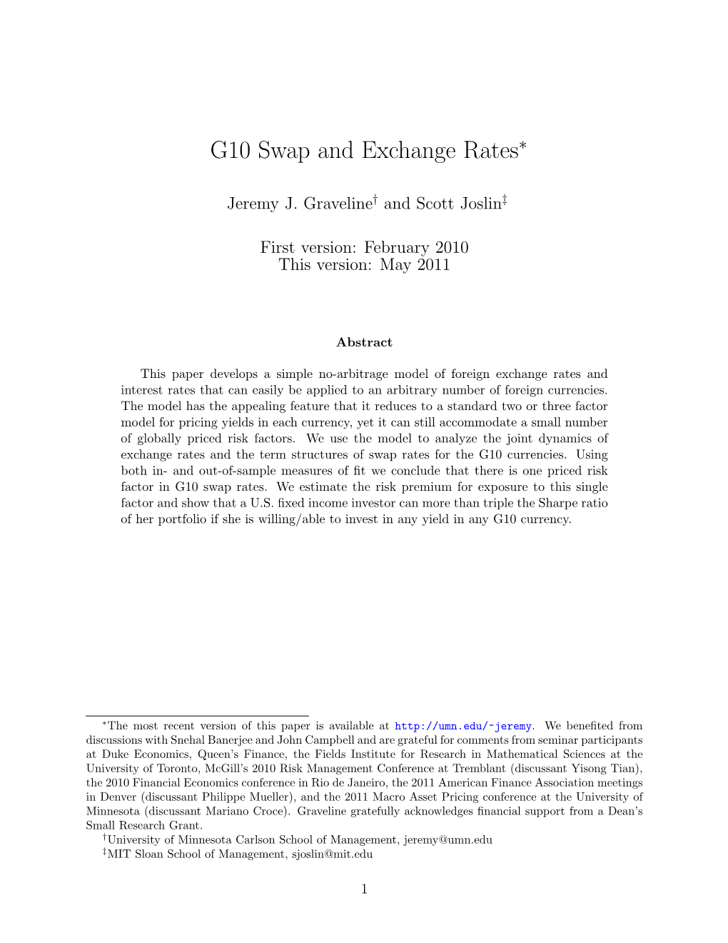 G10 Swap and Exchange Rates∗