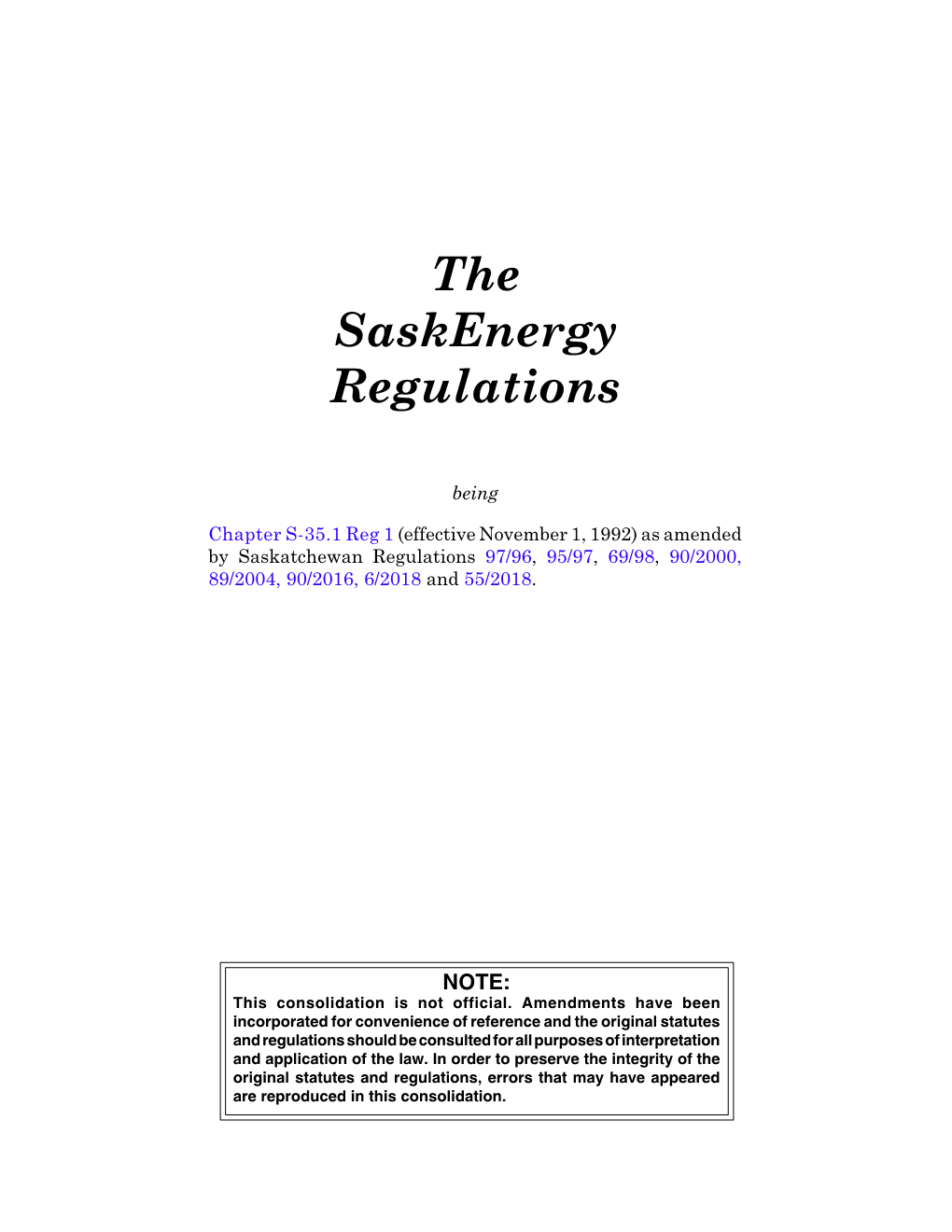 Saskenergy Regulations, S-35.1 Reg 1