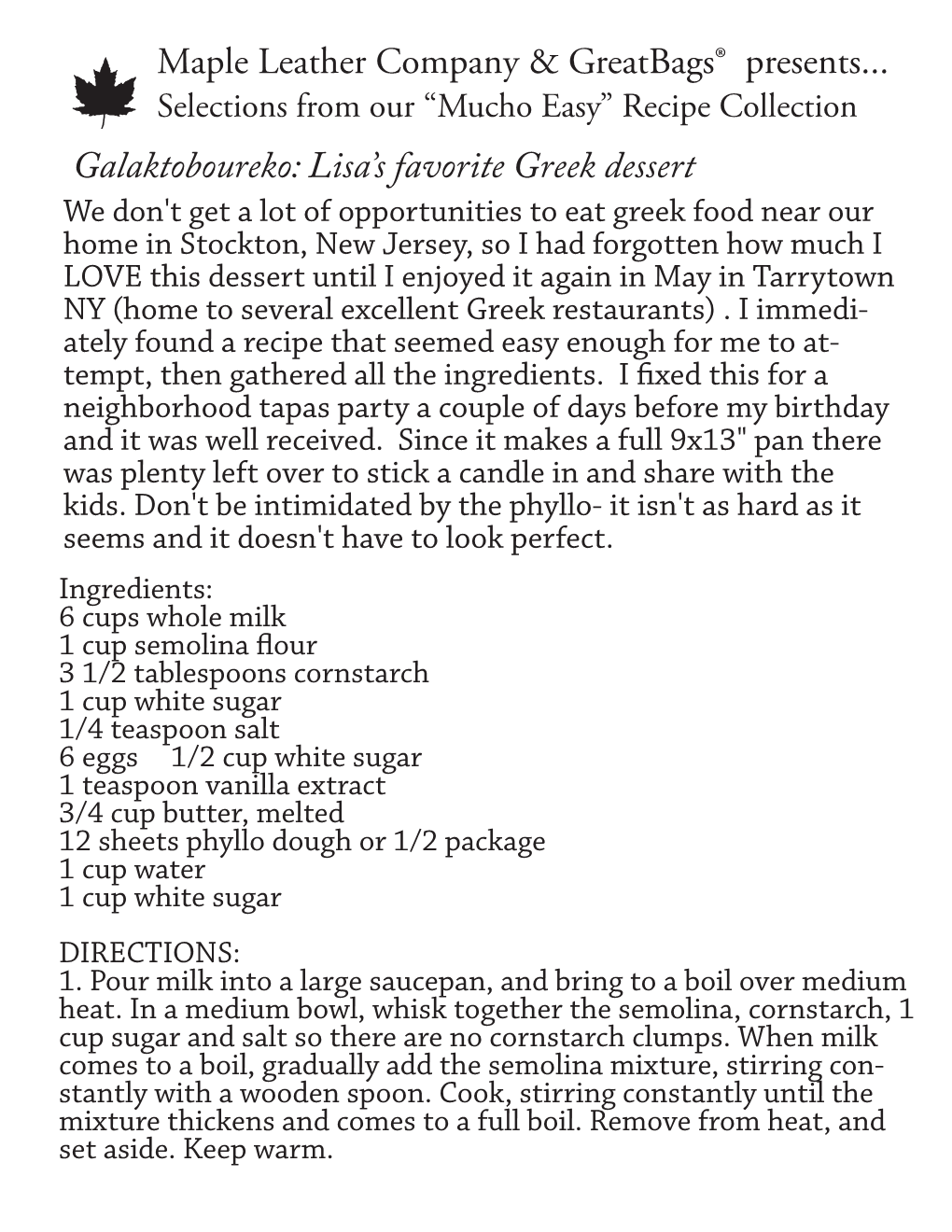 Galaktoboureko: Lisa's Favorite Greek Dessert Maple Leather Company