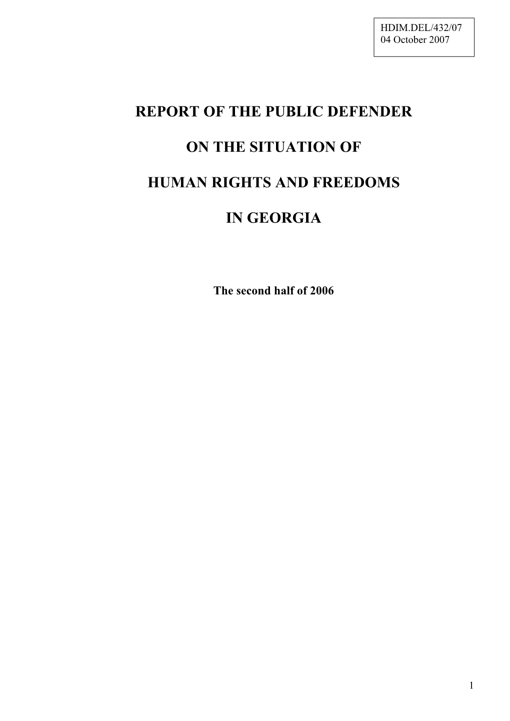 Report of the Public Defender on the Situation of Human Rights